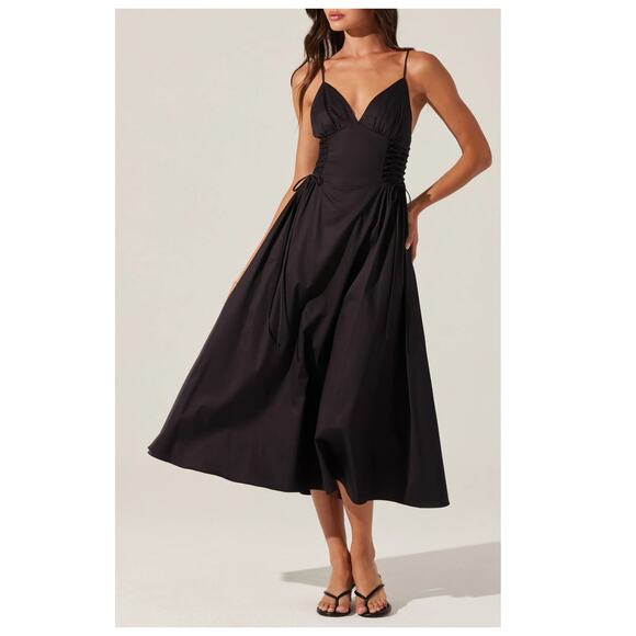 ASTR the Label Lace-Up Cotton Poplin Midi Dress Size Small - Picture 1 of 13